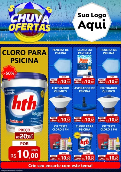 Modelo de Encarte para Encarte A4 Vertical com o tema Chuva de Ofertas para Produtos para Piscina