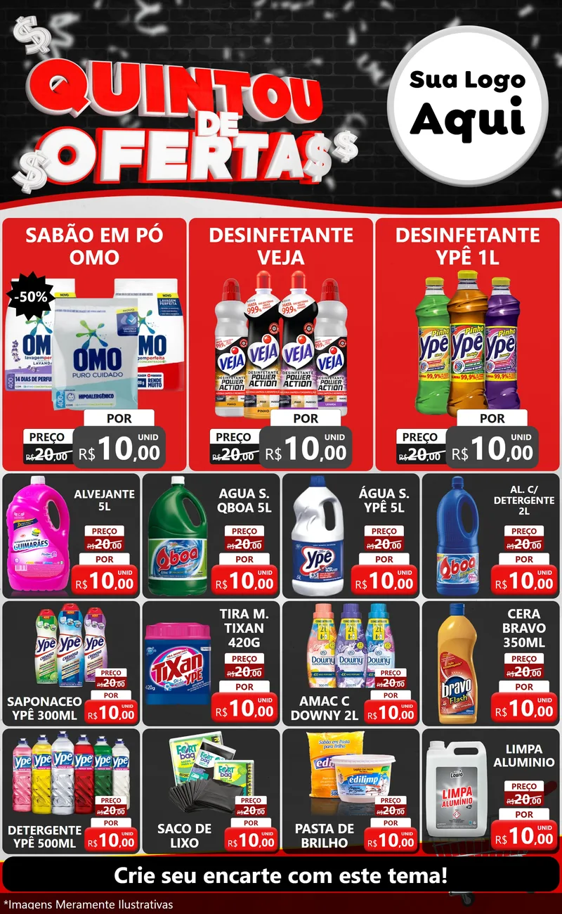 Modelo de Encarte para Encarte Grande com o tema Quintou de Ofertas para Produtos de Limpeza