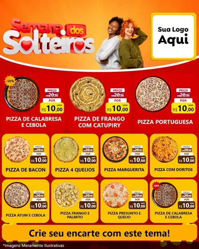 Modelo de Rede Social para Feed Instagram com o tema Semana dos Solteiros para Pizzaria
