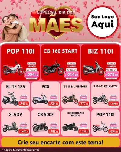 Modelo de Rede Social para Feed Instagram com o tema Especial Dia Das Mães para Concessionaria de Motos