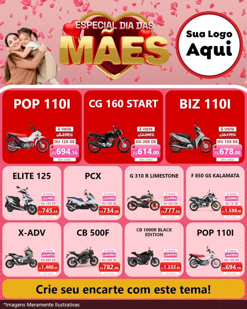 Modelo de Rede Social para Feed Instagram com o tema Especial Dia Das Mães para Concessionaria de Motos