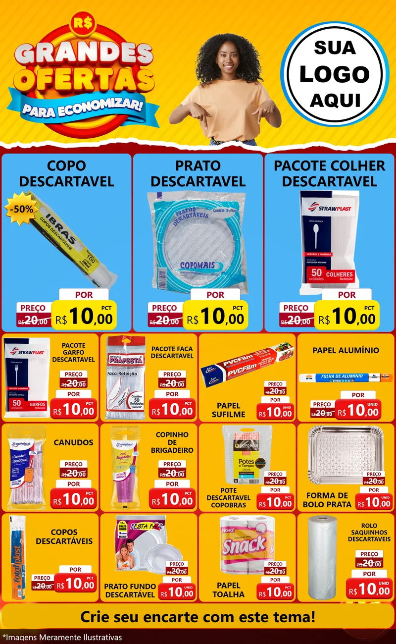 Modelo de Encarte para Encarte Grande com o tema Grandes Ofertas Para Economizar! para Embalagens