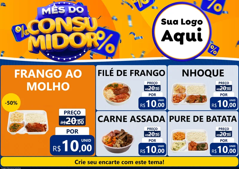 Modelo de Encarte para Encarte A4 Horizontal com o tema Mês do Consumidor para Restaurante