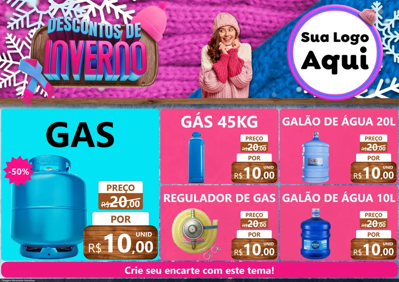 Modelo de Encarte para Encarte A4 Horizontal com o tema Descontos de Inverno para Água e gás