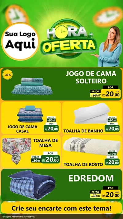Modelo de TV para TV Vertical com o tema Hora da Oferta para Cama, Mesa e Banho