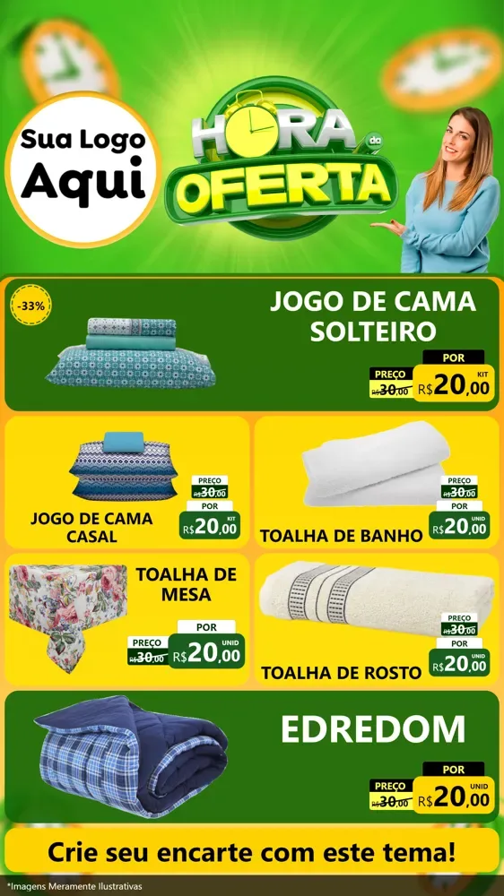 Modelo de TV para TV Vertical com o tema Hora da Oferta para Cama, Mesa e Banho