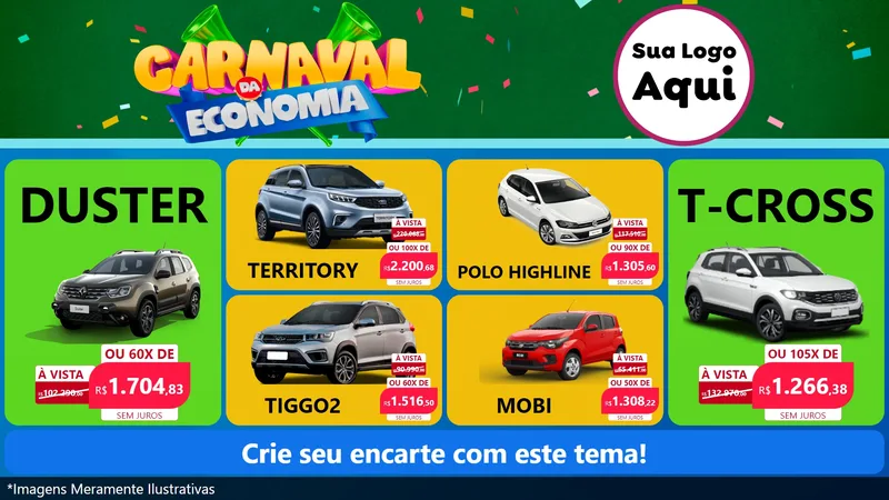 Modelo de TV para TV Horizontal com o tema Carnaval da Economia para Concessionaria de Carros