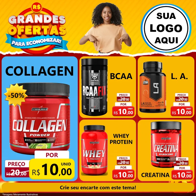 Modelo de Rede Social para Feed Facebook com o tema Grandes Ofertas Para Economizar! para Suplementos alimentares