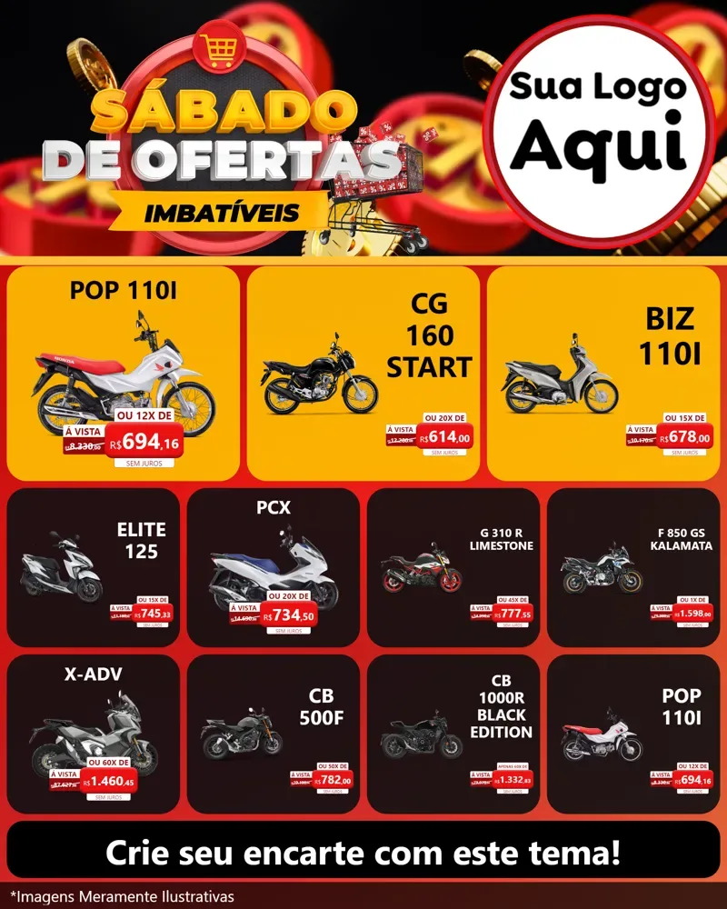 Modelo de Rede Social para Feed Instagram com o tema Sábado de Ofertas Imbatíveis para Concessionaria de Motos