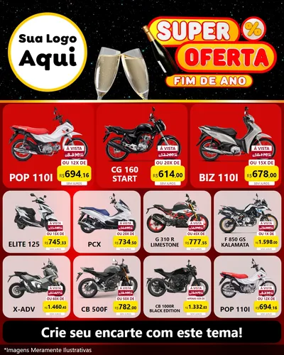 Modelo de Rede Social para Feed Instagram com o tema Super Oferta Fim de Ano para Concessionaria de Motos