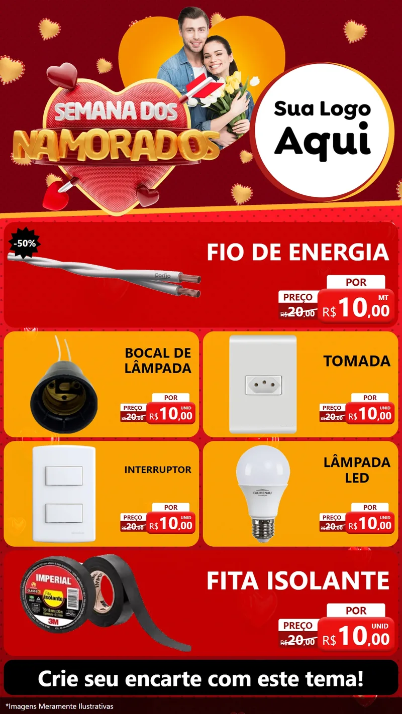 Modelo de TV para TV Vertical com o tema Semana dos Namorados para Materiais Elétricos