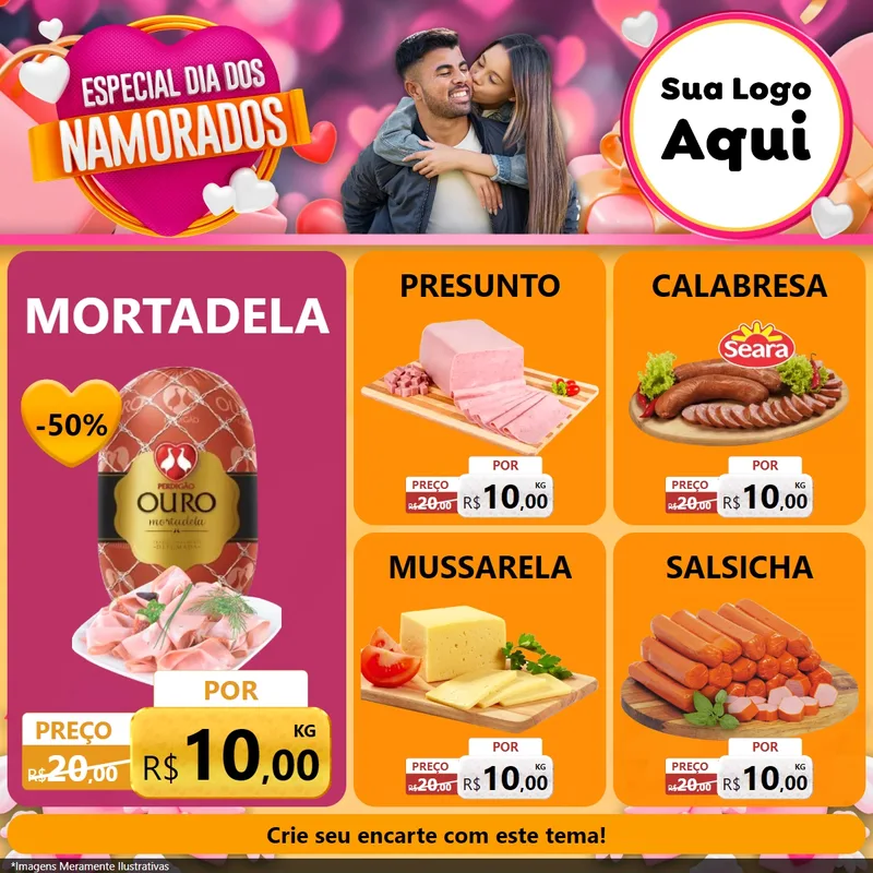 Modelo de Rede Social para Feed Facebook com o tema Especial Dia dos Namorados para Frios e Laticínios