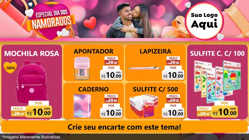 Modelo de TV para TV Horizontal com o tema Especial Dia dos Namorados para Papelaria