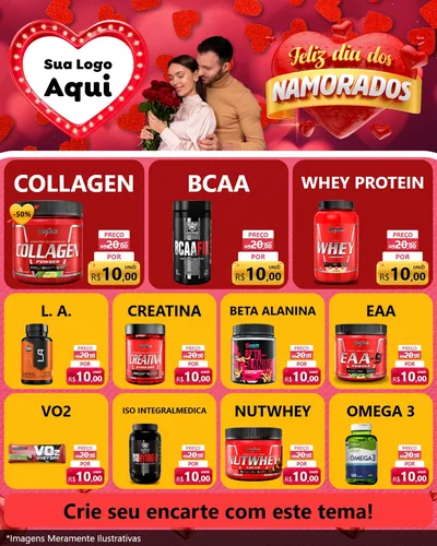 Modelo de Rede Social para Feed Instagram com o tema Feliz Dia Dos Namorados para Suplementos alimentares
