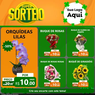 Modelo de Rede Social para Feed Facebook com o tema Super Sorteio para Floricultura e jardim