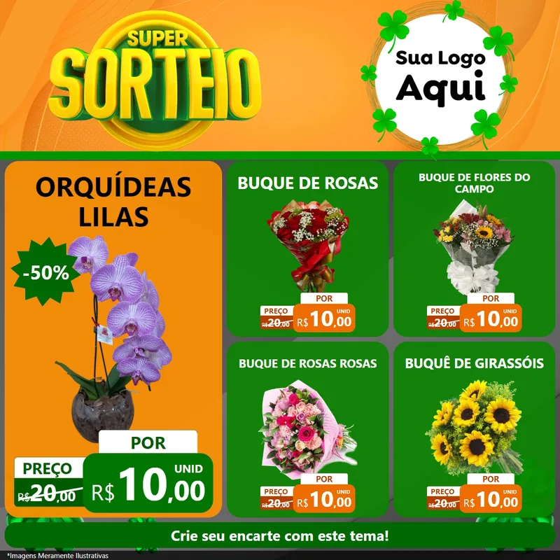 Modelo de Rede Social para Feed Facebook com o tema Super Sorteio para Floricultura e jardim