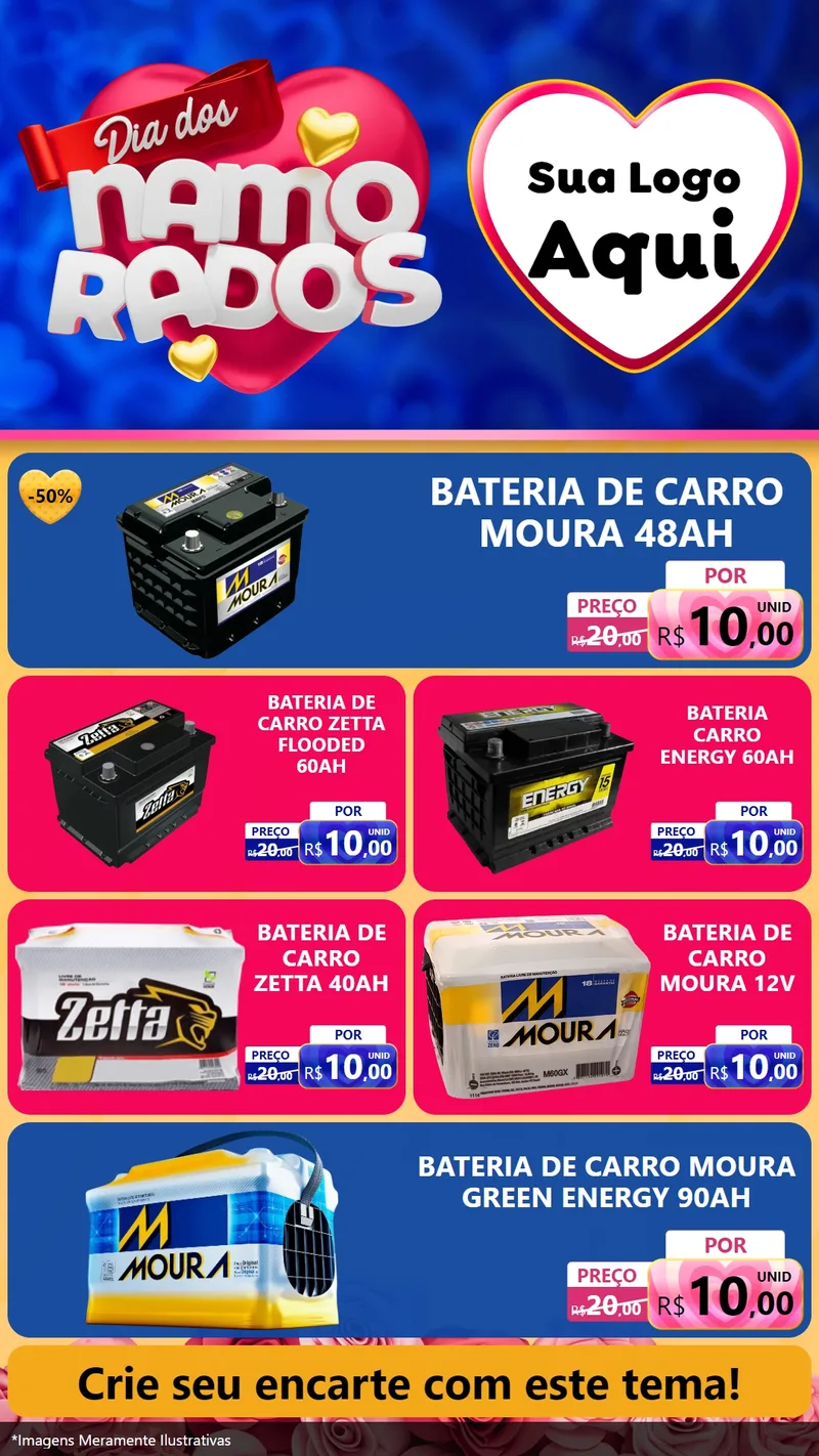 Modelo de TV para TV Vertical com o tema Dia dos namorados para Baterias Elétricas