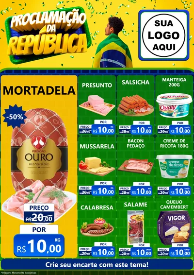 Modelo de Encarte para Encarte A4 Vertical com o tema Proclamação da República para Frios e Laticínios