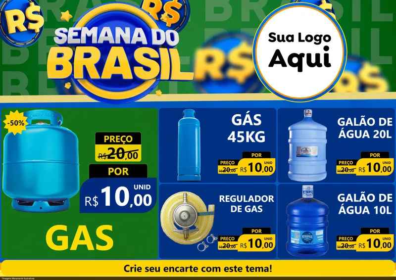 Modelo de Encarte para Encarte A4 Horizontal com o tema Semana Do Brasil para Água e gás