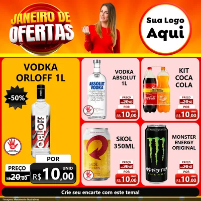 Modelo de Rede Social para Feed Facebook com o tema Janeiro de Ofertas para Distribuidora de bebidas