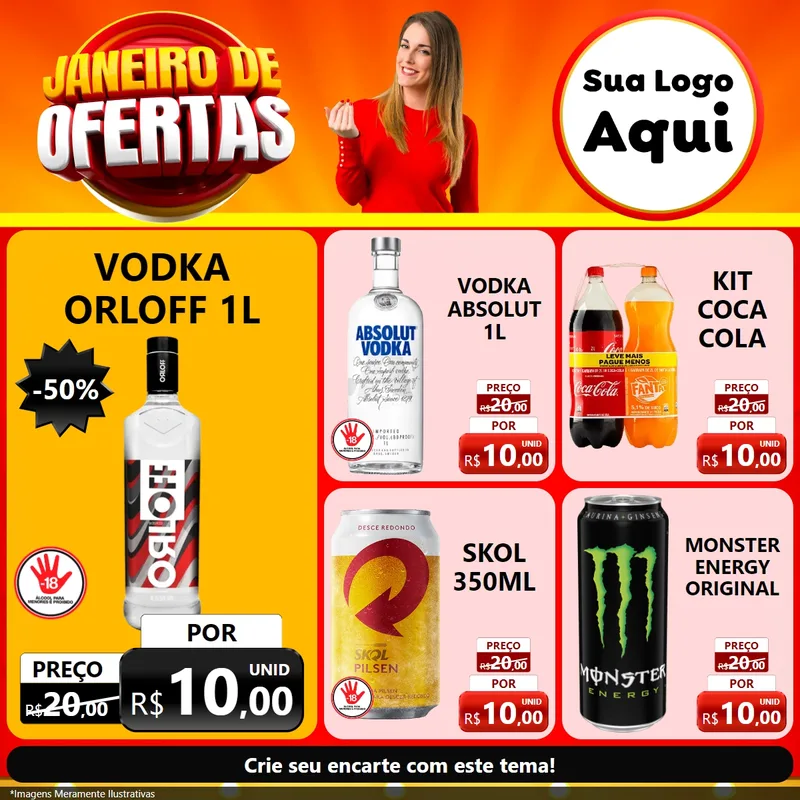 Modelo de Rede Social para Feed Facebook com o tema Janeiro de Ofertas para Distribuidora de bebidas