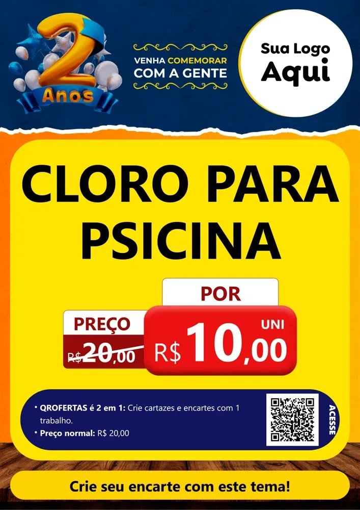 Modelo de Cartaz para Cartaz A4 Vertical com o tema Aniversário de 2 anos para Produtos para Piscina
