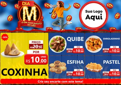 Modelo de Encarte para Encarte A4 Horizontal com o tema Dia M - O Dia Mais Barato Do Mês para Salgadaria