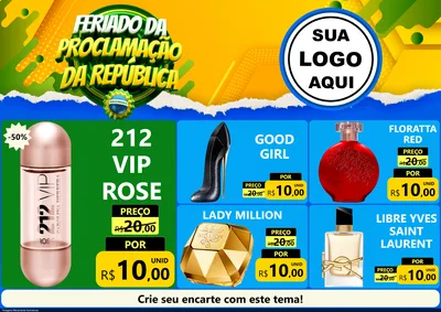 Modelo de Encarte para Encarte A4 Horizontal com o tema Feriado da Proclamação da República para Perfumes