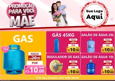 Modelo de Encarte para Encarte A4 Horizontal com o tema Promoção Para Você Mãe para Água e gás