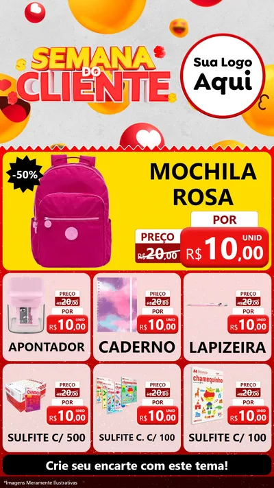 Modelo de Rede Social para Stories com o tema Semana do Cliente para Papelaria