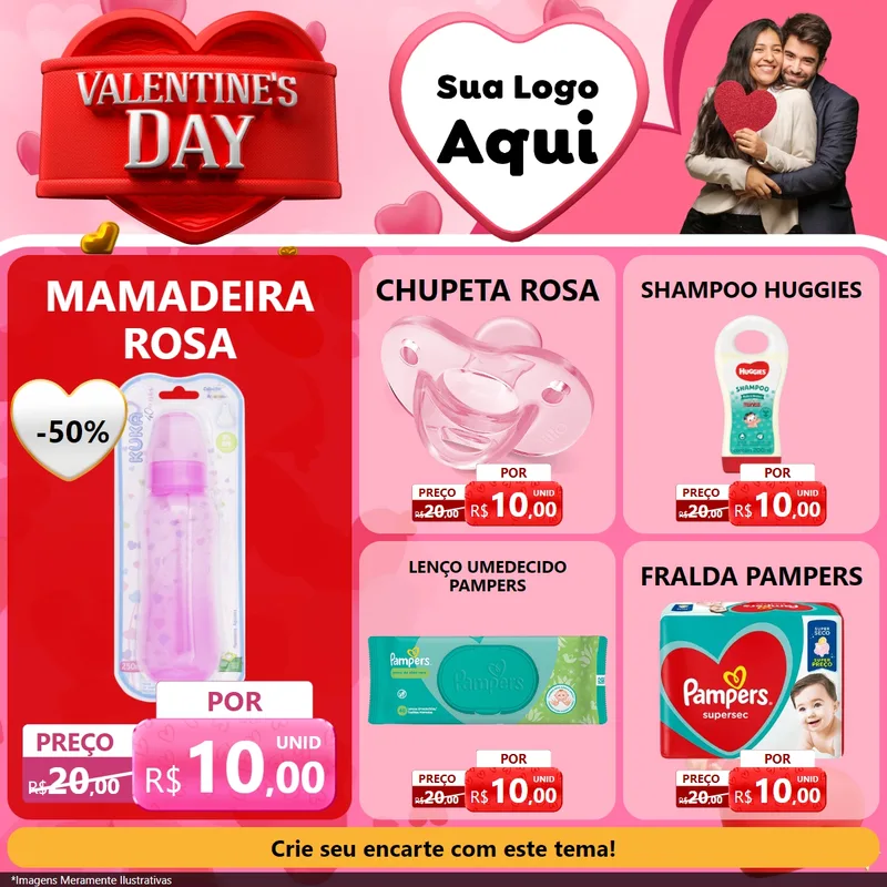 Modelo de Rede Social para Feed Facebook com o tema Valentine's Day para Bebês