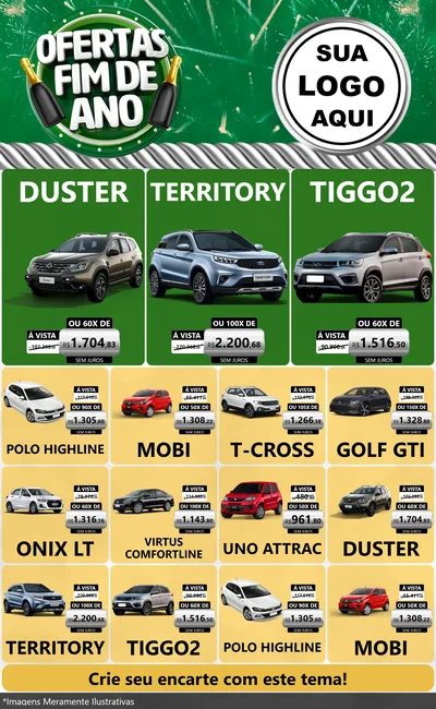 Modelo de Encarte para Encarte Grande com o tema Ofertas Fim de Ano para Concessionaria de Carros