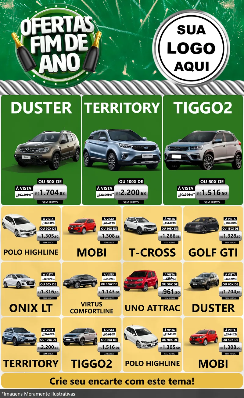 Modelo de Encarte para Encarte Grande com o tema Ofertas Fim de Ano para Concessionaria de Carros