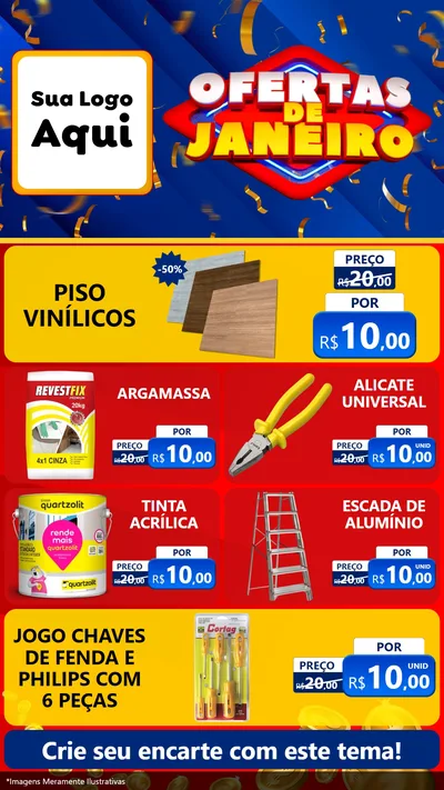 Modelo de TV para TV Vertical com o tema Ofertas de Janeiro para Material para Construção