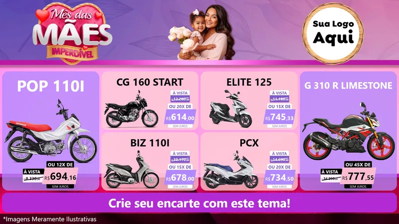 Modelo de TV para TV Horizontal com o tema Mês das Mães Imperdível para Concessionaria de Motos