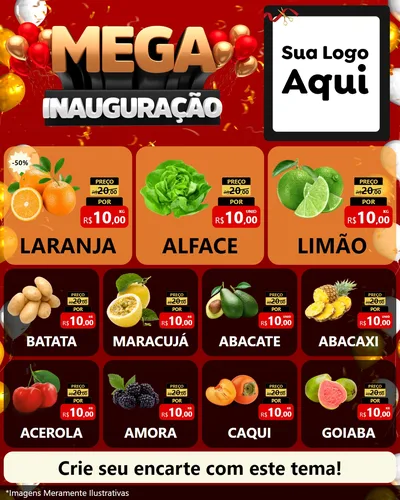 Modelo de Rede Social para Feed Instagram com o tema Mega Inauguração para Hortifrúti