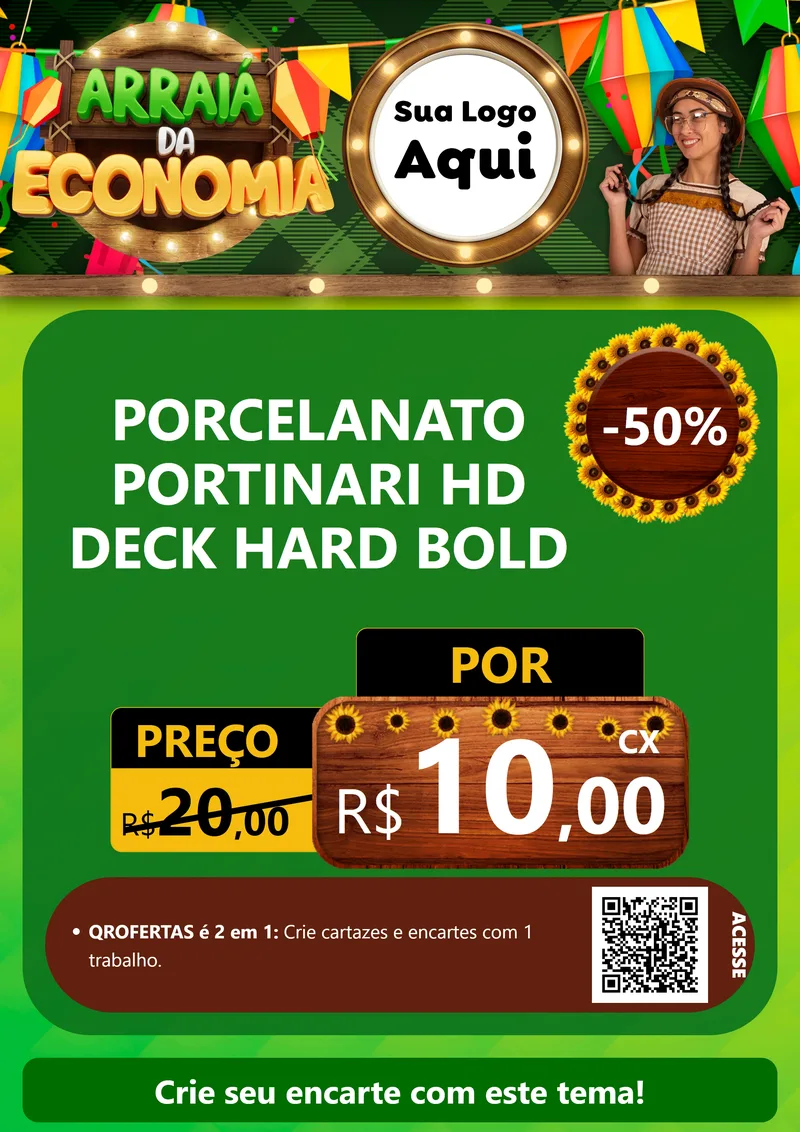 Modelo de Cartaz para Cartaz A4 Vertical com o tema Arraiá de Economia para Pisos e revestimentos