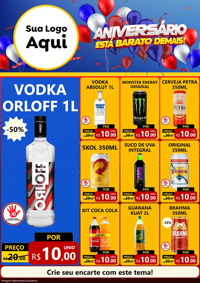 Modelo de Encarte para Encarte A4 Vertical com o tema Aniversário para Distribuidora de bebidas