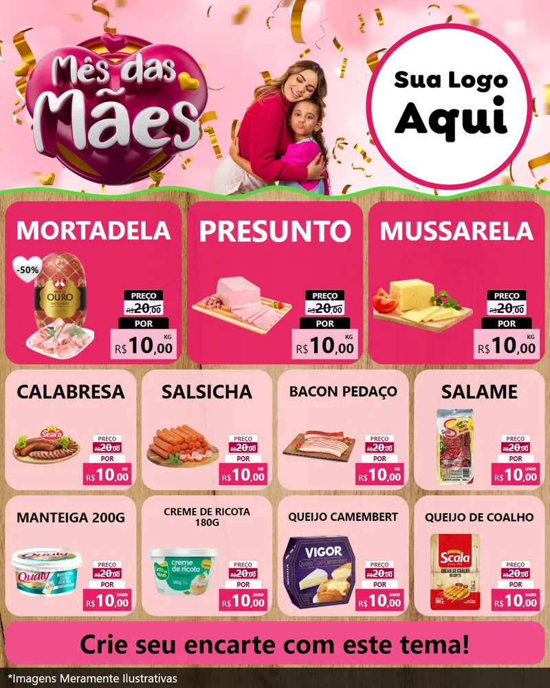 Modelo de Rede Social para Feed Instagram com o tema Mês das Mães para Frios e Laticínios