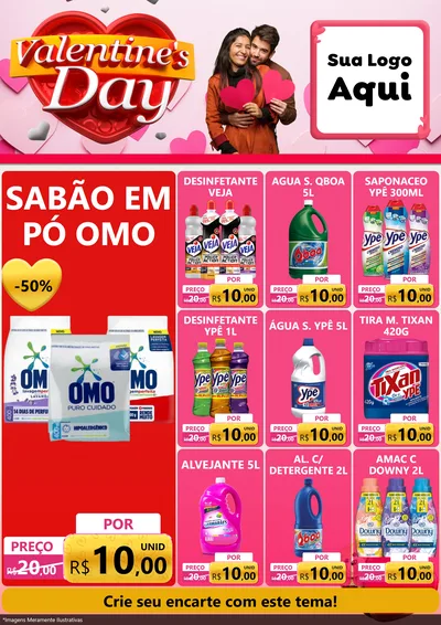 Modelo de Encarte para Encarte A4 Vertical com o tema Valentine's Day para Produtos de Limpeza