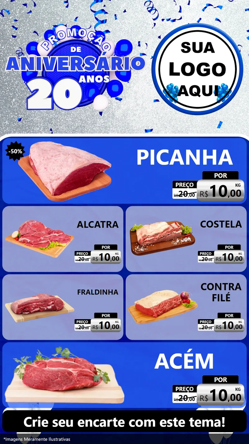 Modelo de TV para TV Vertical com o tema Promoção de Aniversário - 20 Anos para Açougue