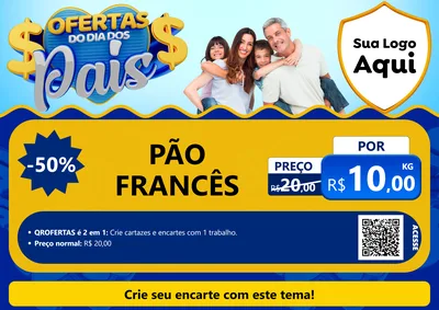 Modelo de Cartaz para Cartaz A4 Horizontal com o tema Ofertas do Dia dos Pais para Padaria