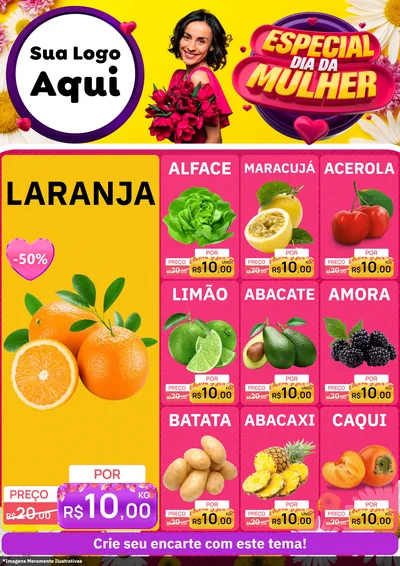 Modelo de Encarte para Encarte A4 Vertical com o tema Especial Dia da Mulher para Hortifrúti