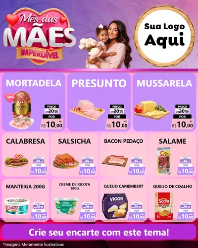 Modelo de Rede Social para Feed Instagram com o tema Mês das Mães Imperdível para Frios e Laticínios