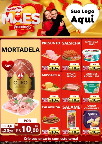 Modelo de Encarte para Encarte A4 Vertical com o tema Semana das Mães Premiada para Frios e Laticínios