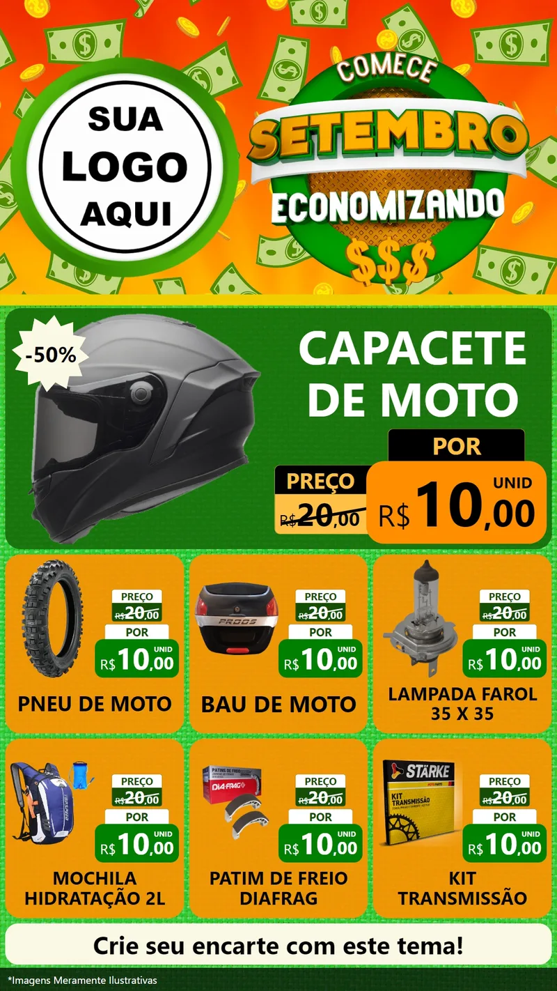 Modelo de Rede Social para Stories com o tema Comece Setembro Economizando para Moto peças