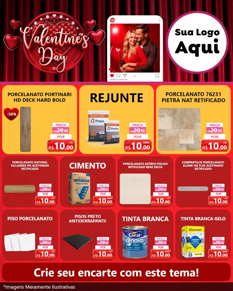 Modelo de Rede Social para Feed Instagram com o tema Valentine's Day para Pisos e revestimentos