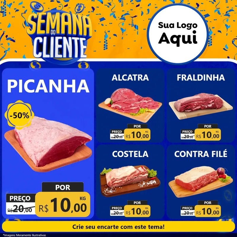 Modelo de Rede Social para Feed Facebook com o tema Semana do Cliente para Açougue