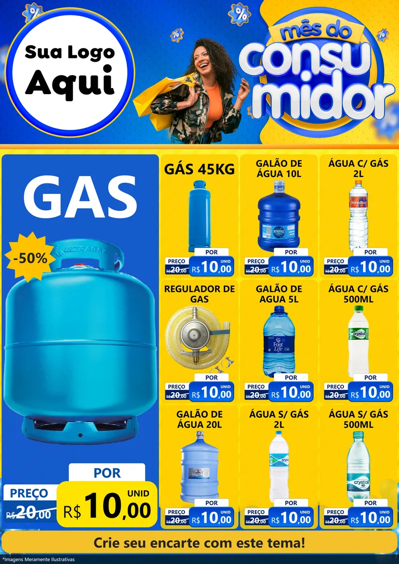 Modelo de Encarte para Encarte A4 Vertical com o tema Mês do Consumidor para Água e gás