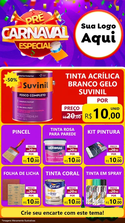 Modelo de Rede Social para Stories com o tema Pré-Carnaval Especial para Tintas e Ferramentas